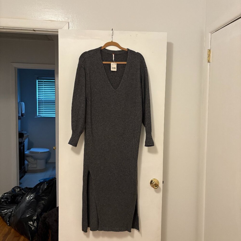Free People Knit Maxi Dress in Charcoal Heather size Small